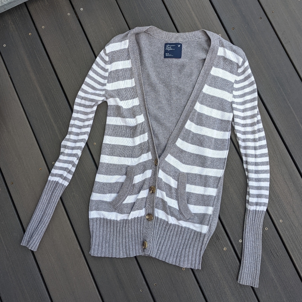 American Eagle Striped Sweater Cardigan